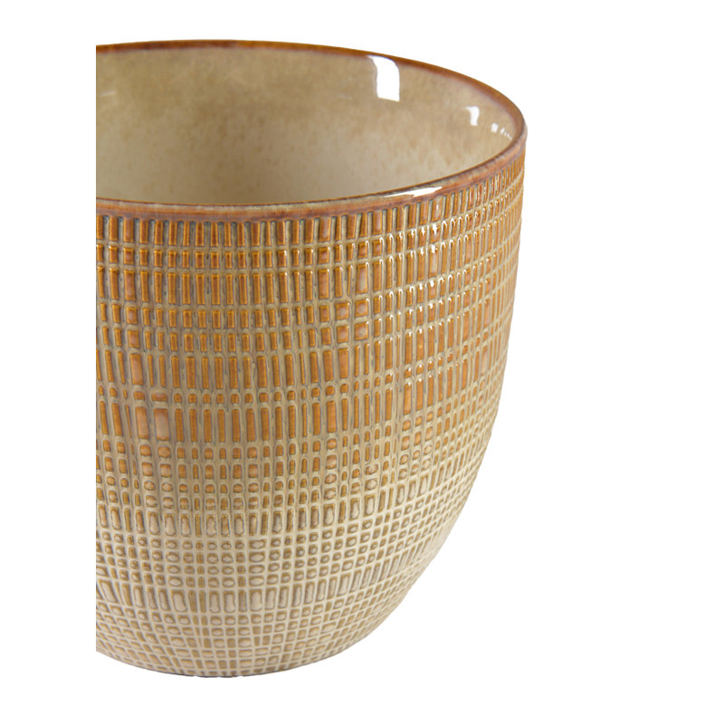 Ebern Designs Latte Glazed Ceramic Cachepot – Stylish Plant Pot, Home Decor, Office Spaces, Ideal For Indoor Plants, Faux Arrangements, And Elegant Centerpiece, 7" Diameter & 6" Tall