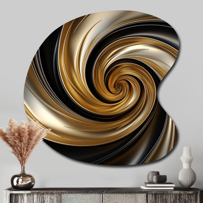 Abstract Liquid Gold And Black Spiral Swirl - Abstract Spirals Drop Shape Assymterical Metal Wall Art