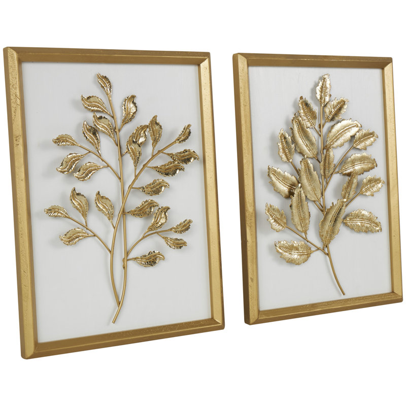 Ensemble de décorations murales en bois et feuilles d'or 3D