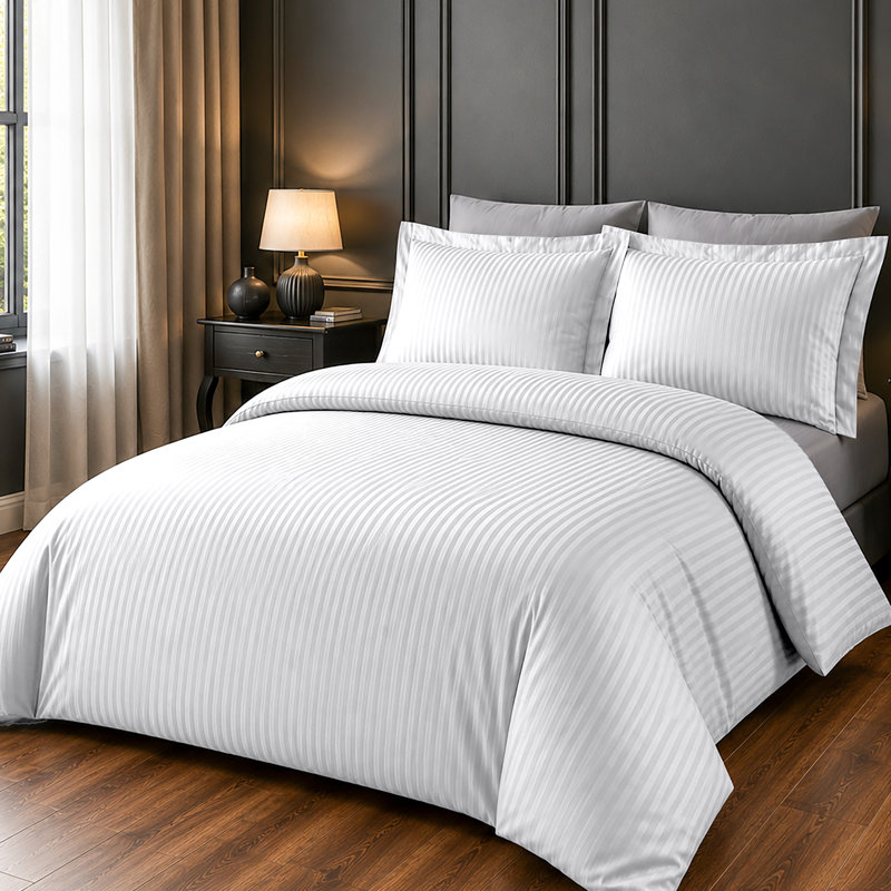 Microfiber Striped Duvet Cover Set with Pillowcases Included, Single Duvet Cover + 2 Standard Pillowcases, White