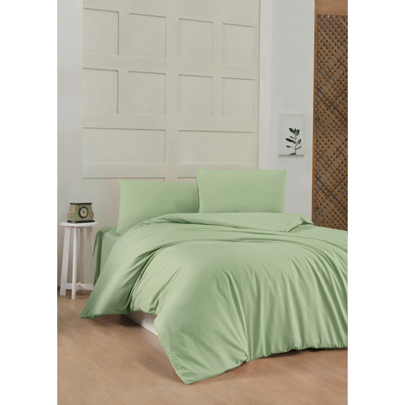 Asinat Light Blue 100% Cotton Duvet Cover Set, Full Duvet Cover + 2 31" x 31" Pillowcases, Light Green