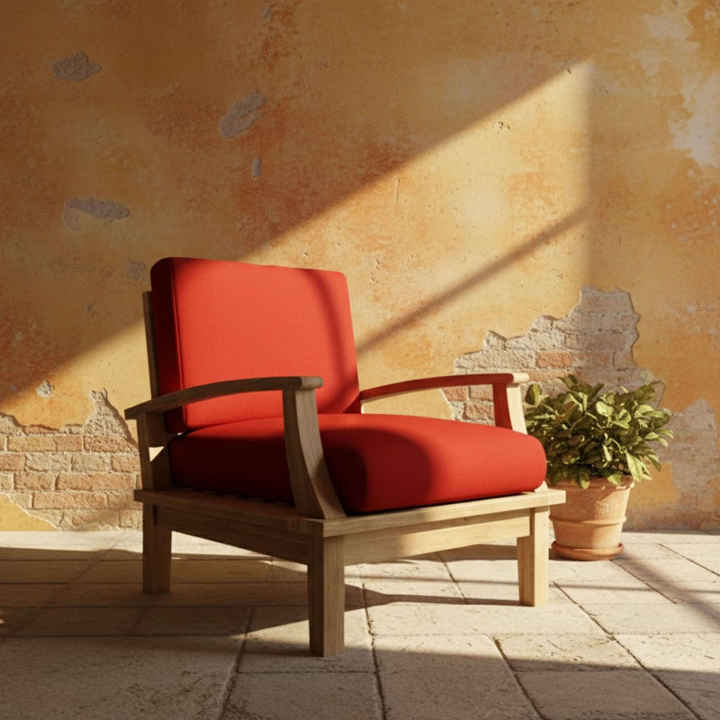 Brianna Outdoor Teak Lounge Chair, Canvas - Tangerine