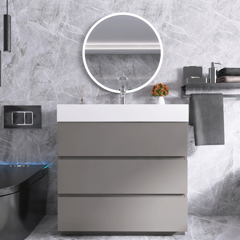 Angelinna 36" Freestanding Single Bathroom Vanity with Top, Gray, White