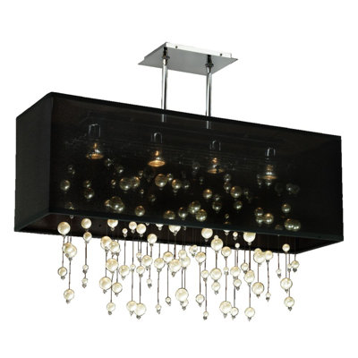 Lustre carré/rectangulaire à 4 lumières ombrées avec accents de perles Fran