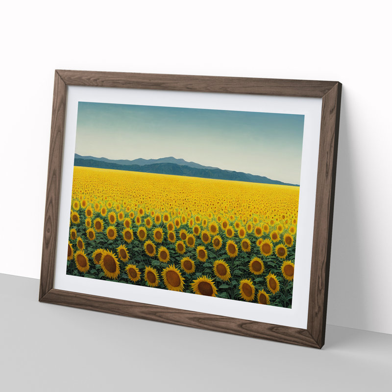 Extraordinary Sunflower Field 1 Piece Single Picture Frame Wall Art, 25cm H x 34cm W x 2cm D, Walnut Framed