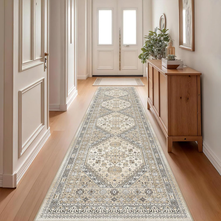 Medallion Non Slip Washable Rug(Beige)