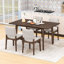 Ensemble de salle à manger 5 pièces avec table rectangulaire en bois et 4 chaises rembourrées en lin-146041276-146041273