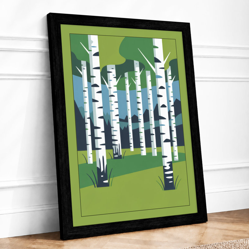 Birch Forest Mid-Century - Framed Print, A3 - 42.0 x 29.7 cm, Black