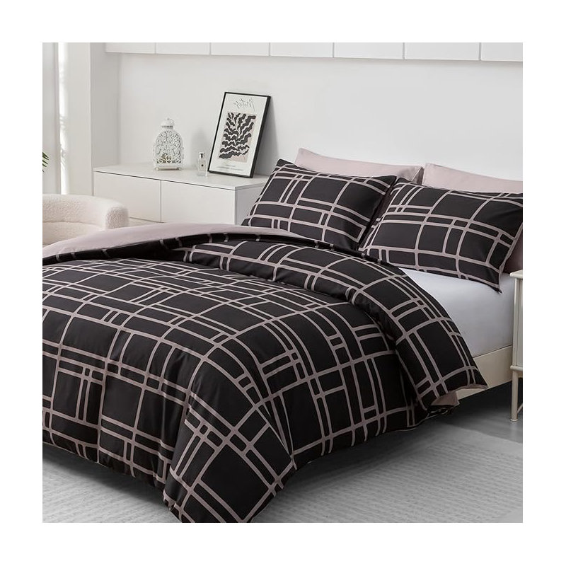 Microfiber Brick Duvet Cover Set, Double Duvet Cover + 2 Standard Pillowcases
