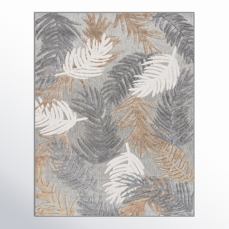 Hernandez Floral Beige/Gray/Brown Indoor & Outdoor Area Rug, Rectangle 3'3" x 5'