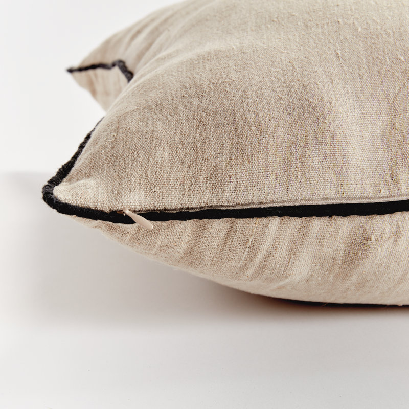 Elias Linen Rectangular Pillow Cover & Insert, Flax/Black, Rectangular 14"H x 20"W