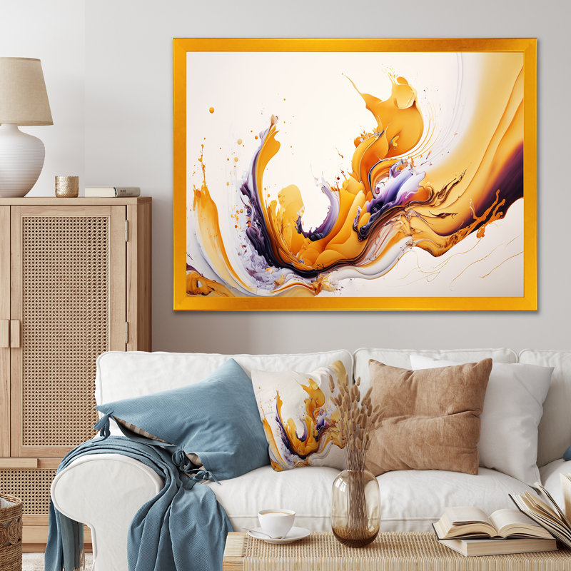 «White and Gold Fusion I», peinture sur toile, H 12 po x l 20 po x P 1 po, Impression dorée sur toile encadrée