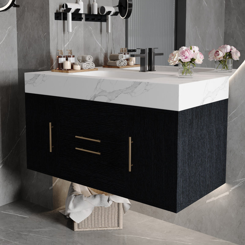Meuble-lavabo mural 39,4 po avec lavabo, armoire en contreplaqué imperméable, lavabo encastré en céramique