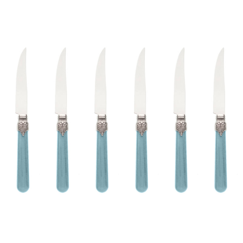 Bloomsbury Market Garlough 6 Piece Stainless Steel Steak Knife Set, Blue