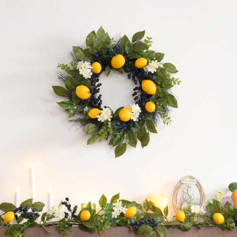 Spring Artificial Lemon Wreaths, 20" W x 3" H x 20" D