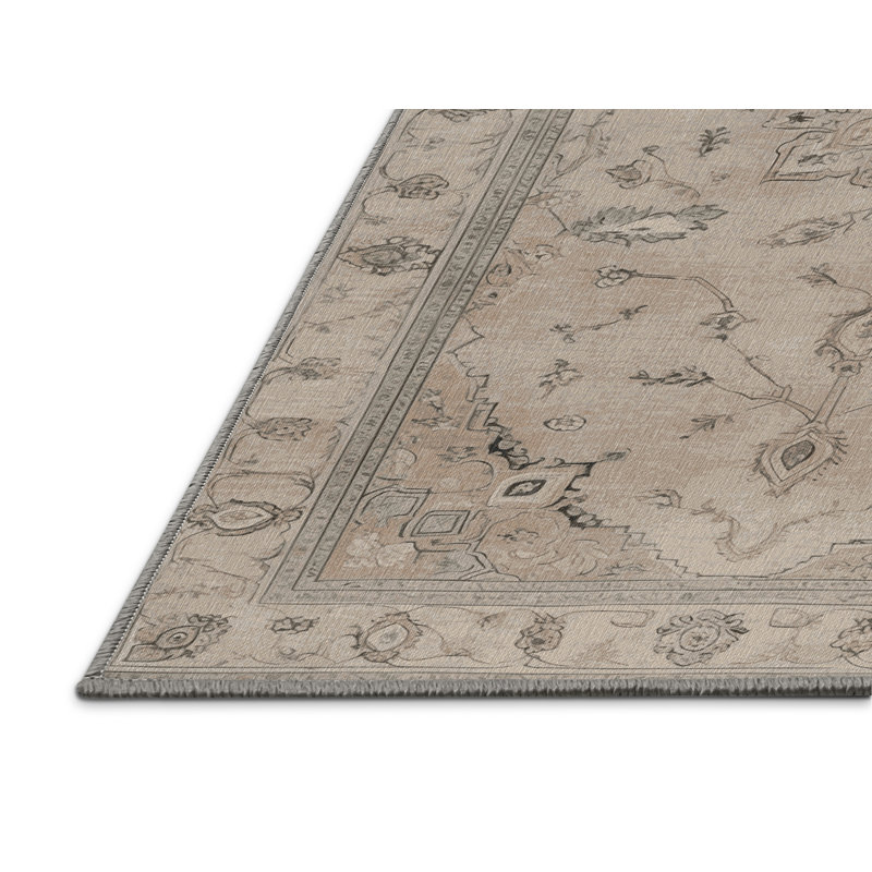 Machine Washable Tabriz Gray Area Rug, Rectangle 7' x 10'
