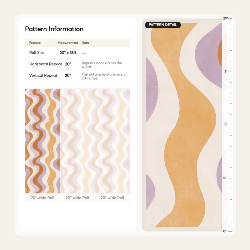 Retro Wave Pattern Wallpaper Pastel Peel And Stick Modern Wall Mural
