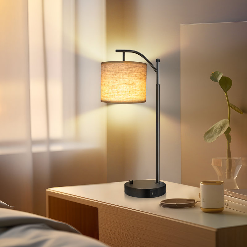Veradi 23” Modern Arched Small Table Lamp with Bulb,Rotary Dimmer Switch Desk Lamp with with Adjustable Shade（Set of 2)