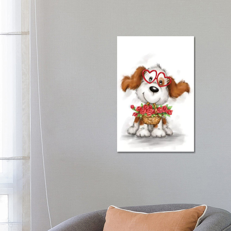 Dog With Glasses And Flowers by MAKIKO - Wrapped Canvas Print, 66.04 cm H x 45.72 cm W x 1.91 cm D