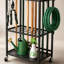 Porte-outils de jardin roulant, support de rangement métallique pour outils de jardin avec roulettes, crochets et pieds réglables