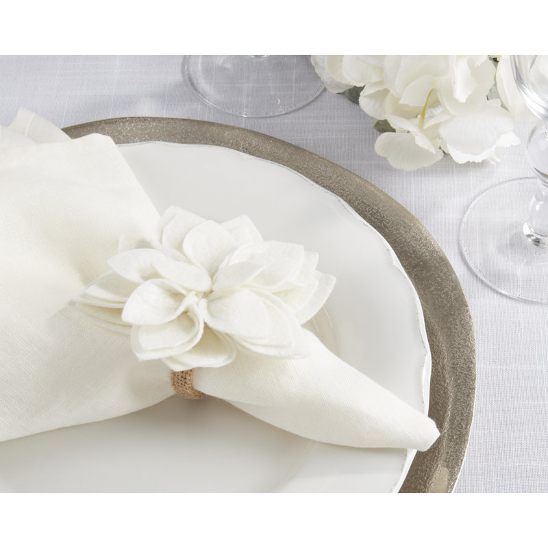 Ivory Felt Blossom and Jute Napkin Rings Set of 4