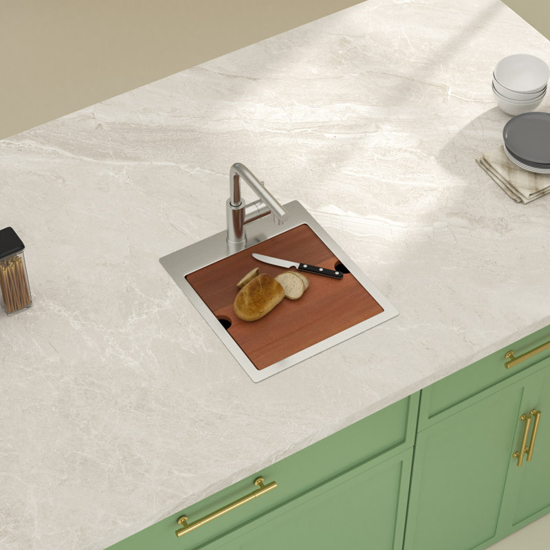 Évier de cuisine de 17 po x l 15 po avec station de travail encastrée avec robinet, évier de cuisine à simple cuve en acier inoxydable avec grille d'évier, planche à découper et support à enrouler