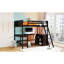 Lit mezzanine double avec tablettes et bureau, lit mezzanine en bois avec bureau-677817585