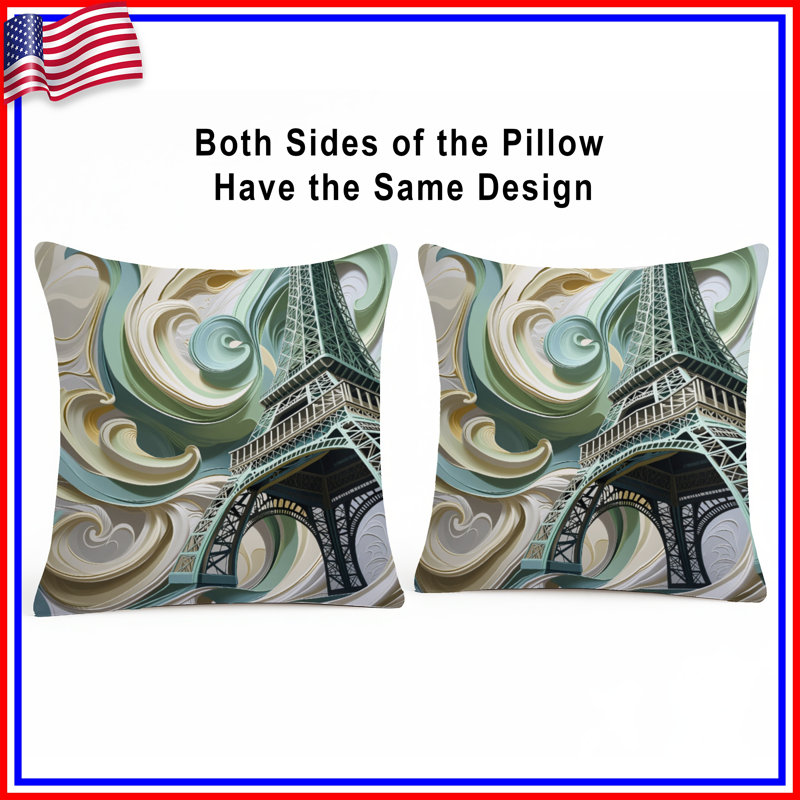 Coussin Tour Eiffel, coussins double face Architecture, 14 X 14 pouces