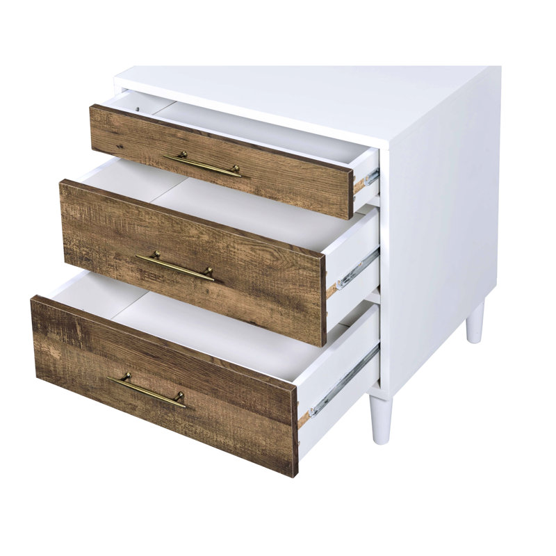 3 tables rectangulaires en chêne blanc et vieilli pour le salon avec rangement