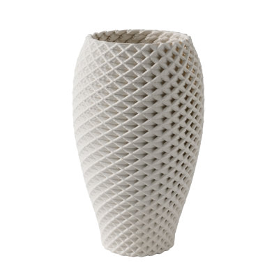 Vase Porcelain Textured Geometric Pattern For Home Office Bedroom Living Room Decor - 13" Ivory