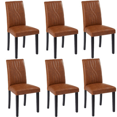 Leather Dining Chairs Set Of 6, Accent Parsons Diner Chair Upholstered Dining Room Chairs, Fabric Kitchen Chairs With Solid Wood Legs And Padded Seat For Living Room And Restaurant