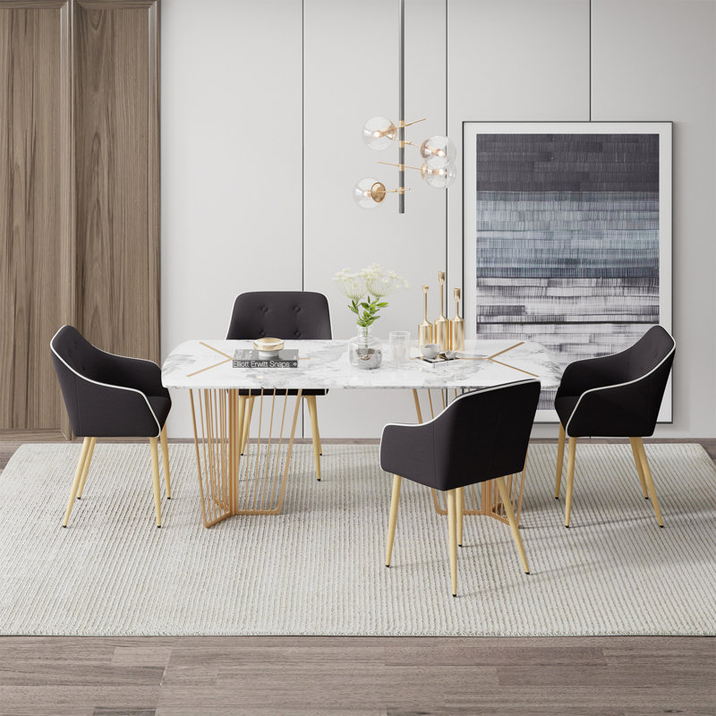 Mid-Century Modern Dining Chair With Wood Finished Metal Legs, 2-Pcs Set, Black