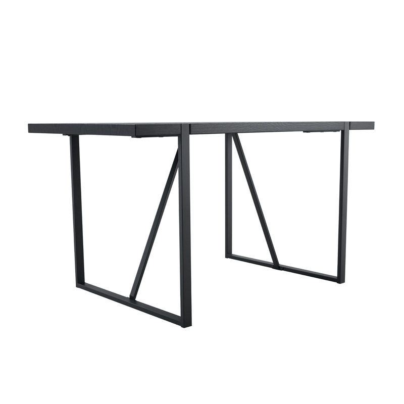Table de salle à manger 55 pouces texturée noire avec pieds rectangulaires incrustés en métal - Table de cuisine rectangulaire minimaliste moderne pour petits espaces