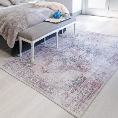Lila Traditional Abstract Bordered Floral Persian Rug For Living Room And Bedroom