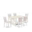 L'ensemble de table de salle à manger 7 pièces comprend une table rectangulaire et 6 chaises de salle à manger en tissu de lin crème avec dossier élégant - Lin brossé blanc.-1829961533