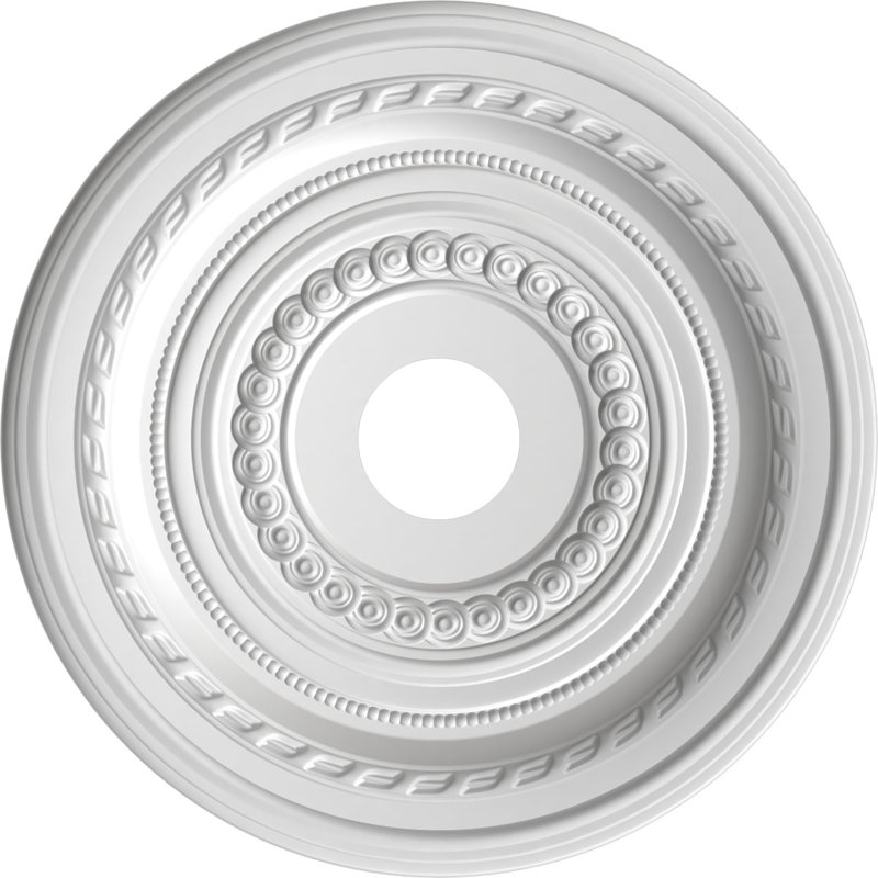 Médaillon de plafond thermoformé en PVC de 19 po de diamètre x 3 1/2 po x P 1 po (convient aux auvents jusqu'à 5 1/8 po), brume de perle métallique universelle