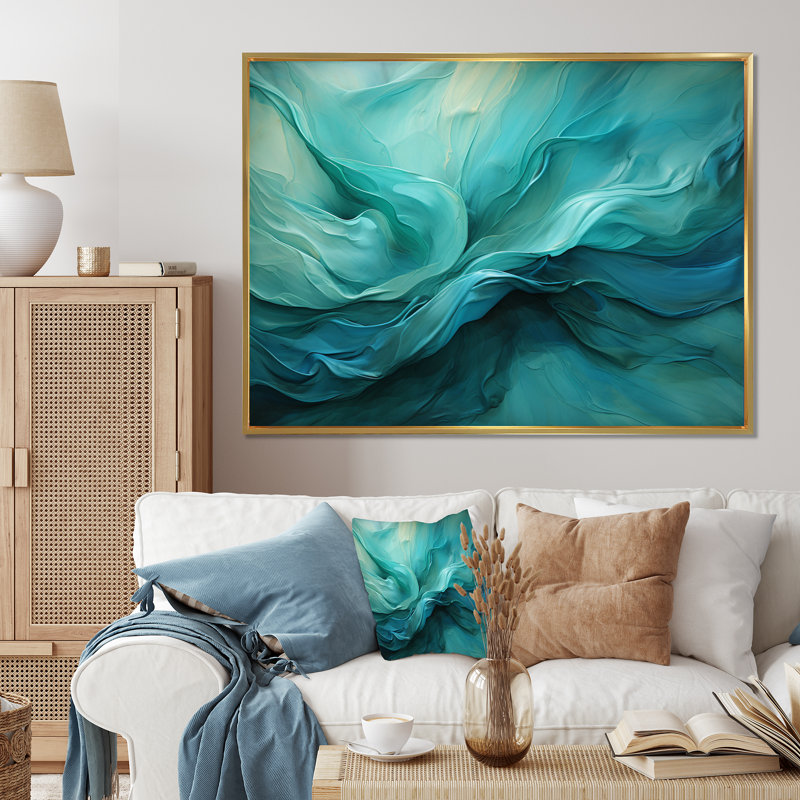 Turquoise Tranquility V - paysages abstraits, impressions sur toile, Reproduction avec cadre flottant, H 30 po x l 40 po