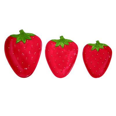 Ensemble de 3 assiettes à fraise rouge en céramique 8,25 "Transpac