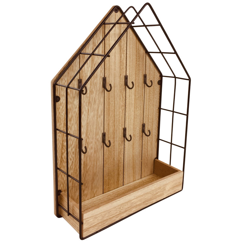 Wood Wall Organizer with Key Hooks