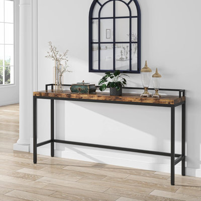 70.9 Inch Extra Long Rustic Industrial Console Table, Narrow Sofa Table Behind Couch, Skinny Hallway Table For Living Room, Entryway, Brown