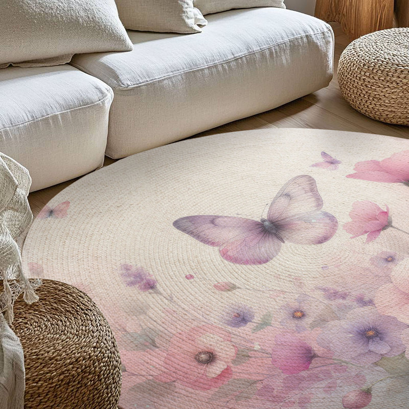 Tapis tressé Butterfly Bloom, Rond 5 pi