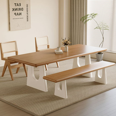Brown+White Rectangular Solid Wood Dining Table