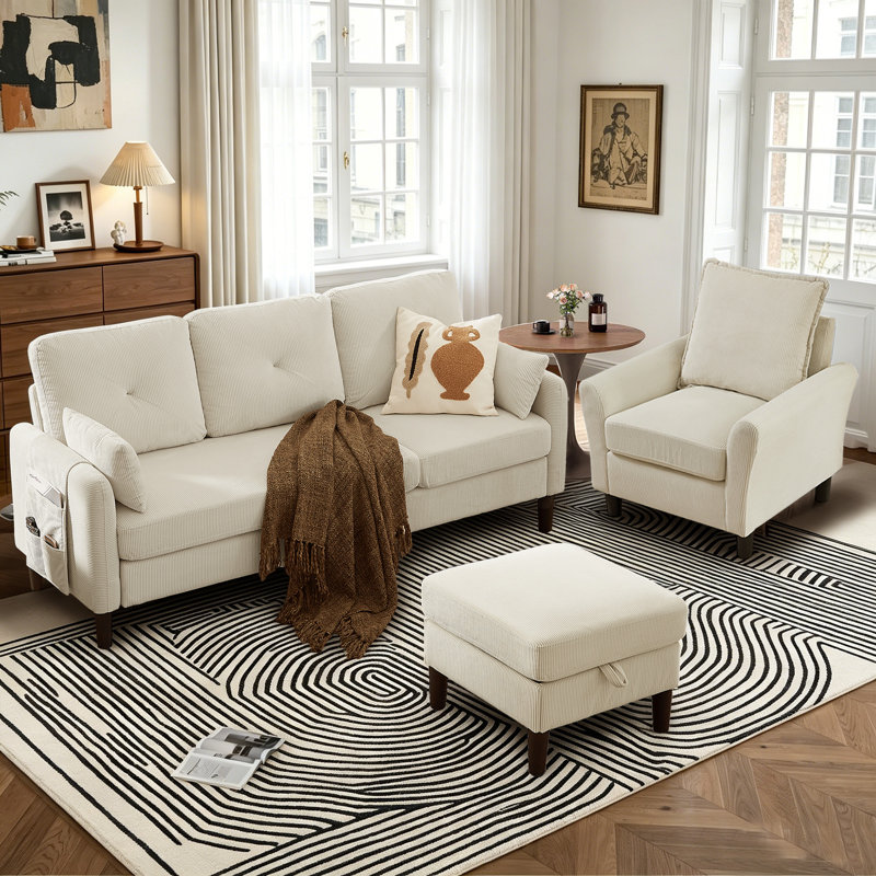 Ensemble de salon 3 pièces Penelera, Mélange de polyester beige