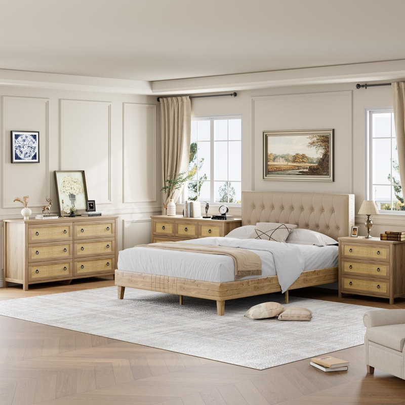 Armoire en rotin 3 tiroirs Boho, unité de rangement naturelle haute de 29 pouces pour chambre à coucher, salon ou chambre de bébé