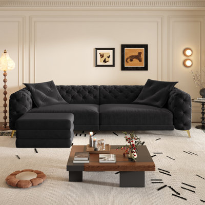Canapé-lit Chesterfield de 97,7 po avec canapé-lit convertible en velours avec 2 coussins et repose-pieds amovible
