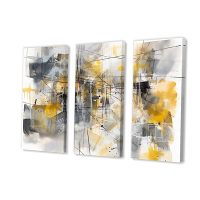 Jaune et gris au-delà de la toile I - 3 pièces sur toile tendue