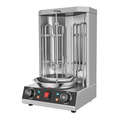 Four rotatif vertical de comptoir de 15 lb, rôtissoire à shawarma, corps en acier inoxydable, 2500 W, contrôle de température à deux zones, bac de récupération des graisses, récupérateur de viande, convient à diverses viandes