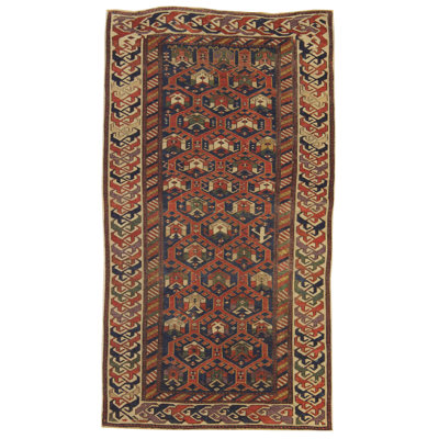 Tapis unique bleu / ivoire / brun de 2 pi 9 po x 5 pi Shirvan