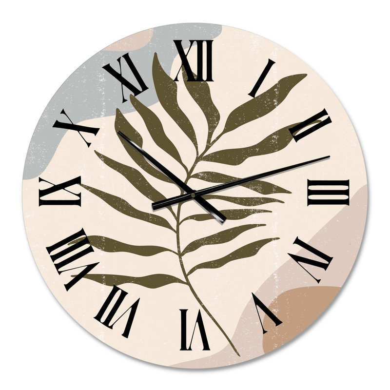 Horloge murale moderne Botanical Minimalist Leaf In Earth Tones I, Moyen