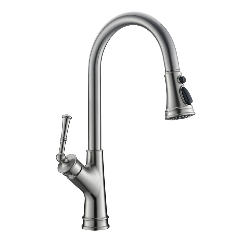 Robinet d'évier de cuisine à poignée simple en acier inoxydable avec bec pivotant sur 360 ° Topcraft, Nickel brossé